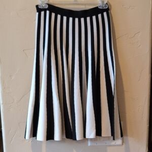 Black and White Striped Knit Flared Skirt